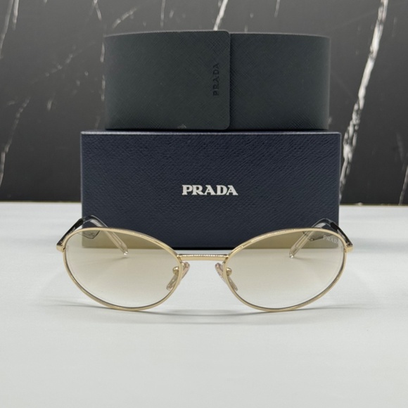 NEW SPR A59 14N7H1 PRADA PRA59S 14N7H1 WOMEN SUNGLASSES PR A59S 14N7H1 GOLD OVAL - Picture 3 of 12